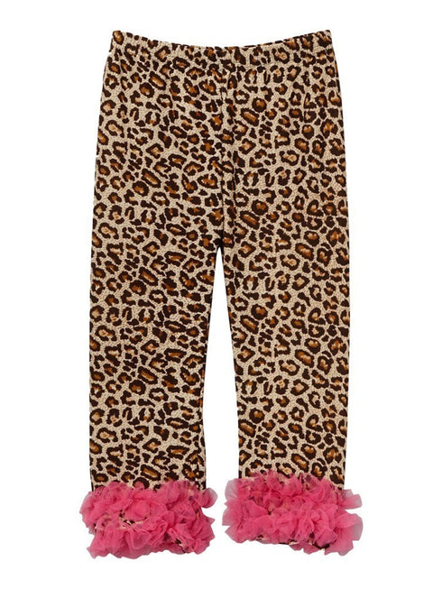 Girls Tan Leopard Print Hot Pink Ruffle Trim Leggings 9M-8 - SophiasStyle.com